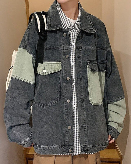Męska kurtka jeansowa oversize z kontrastowymi wstawkami