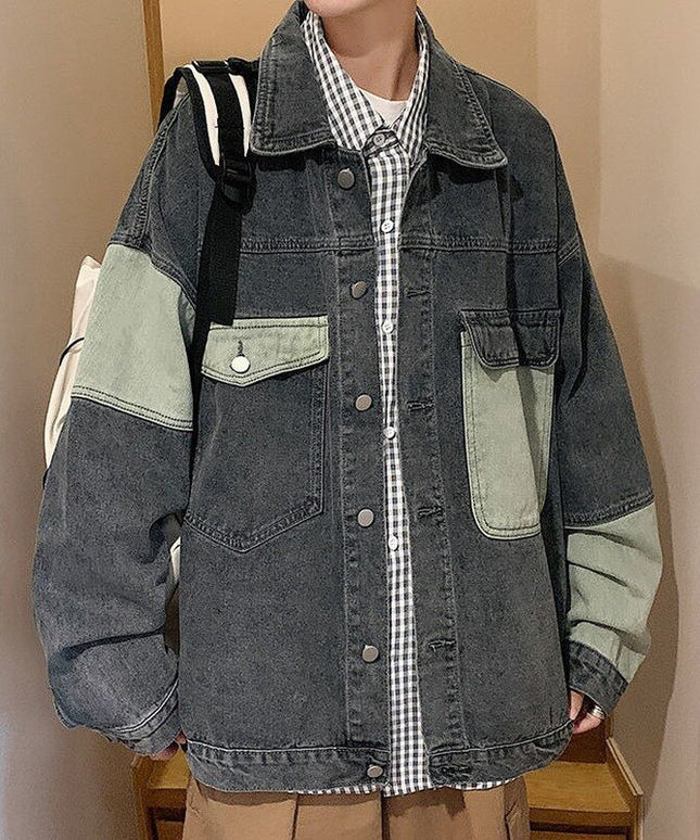 Męska kurtka jeansowa oversize z kontrastowymi wstawkami