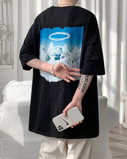 Męski T-shirt oversize z nadrukiem na plecach