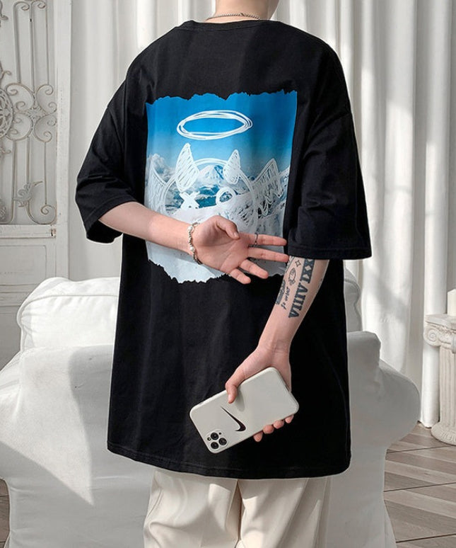 Męski T-shirt oversize z nadrukiem na plecach