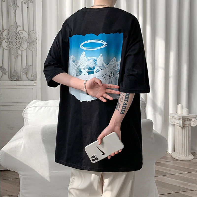 Męski T-shirt oversize z nadrukiem na plecach