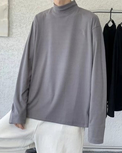 Męska koszulka z długim rękawem o luźnym kroju z golfem