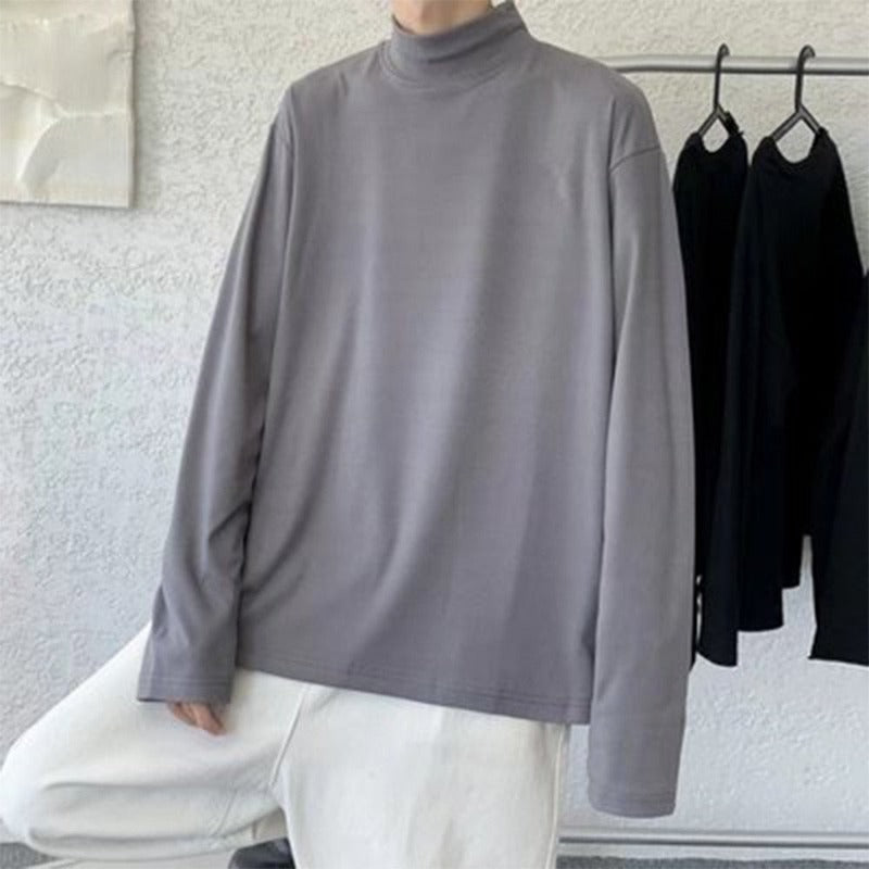 Męska koszulka z długim rękawem o luźnym kroju z golfem