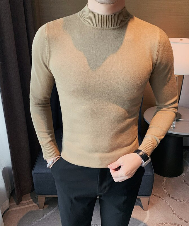 Męski sweter typu golf o dopasowanym kroju