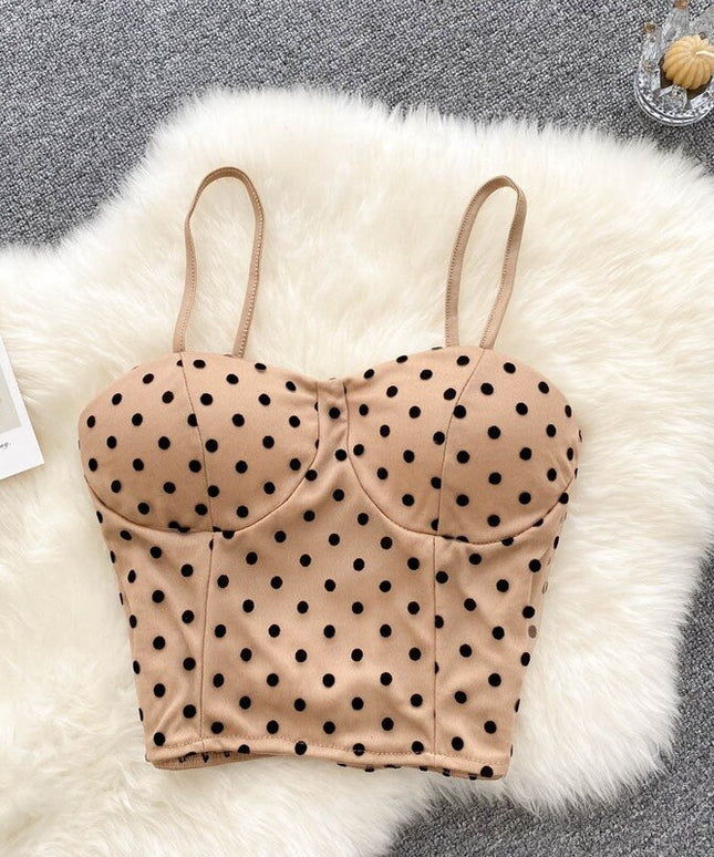 Damski gorsetowy top na ramiączkach w grochy