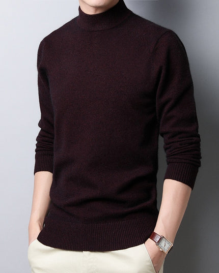 Męski sweter typu golf z gładkiej dzianiny o klasycznym kroju