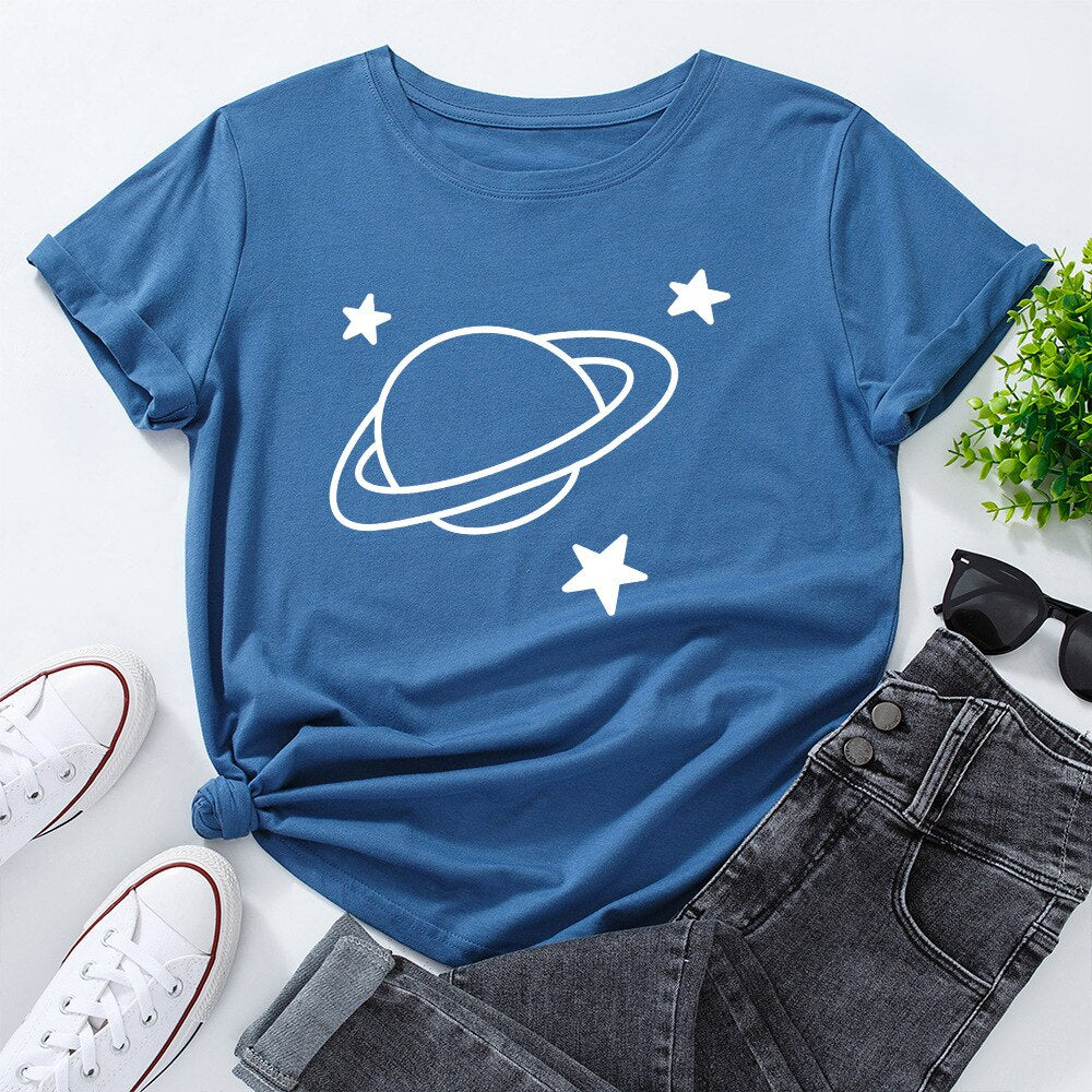 Damski T-shirt z nadrukiem z motywem kosmosu