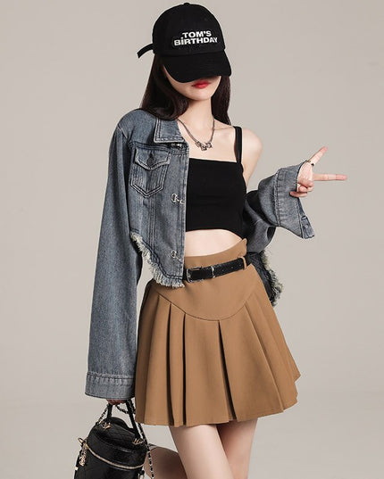 Damska kurtka jeansowa asymetryczna z przetarciami