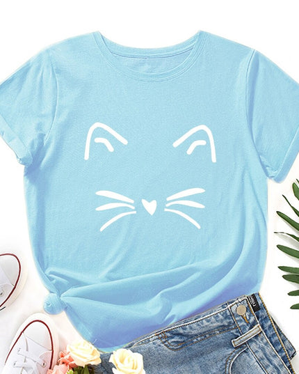 Damski T-shirt klasyczny z nadrukiem z motywem kotka