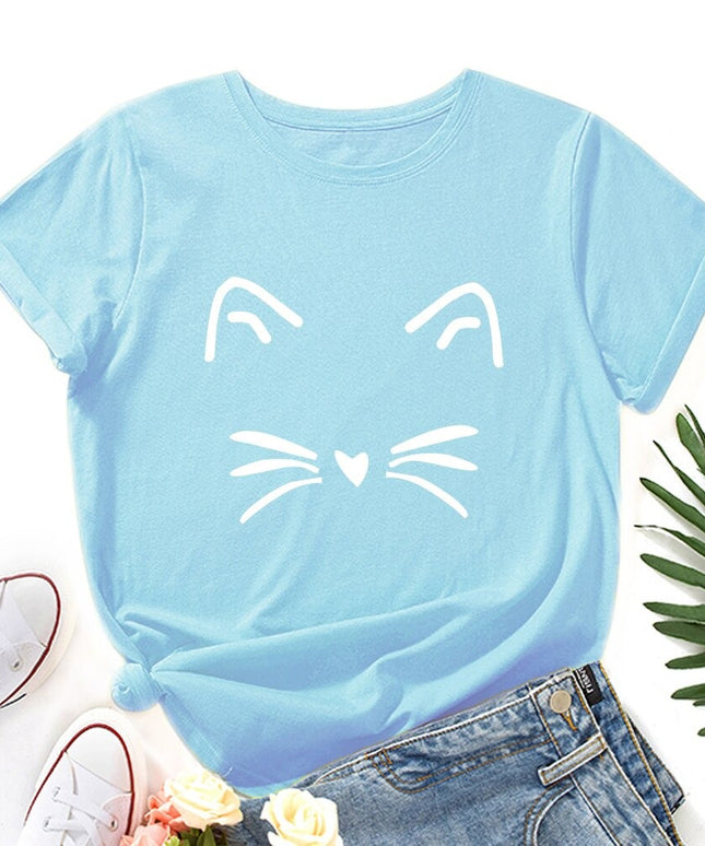 Damski T-shirt klasyczny z nadrukiem z motywem kotka