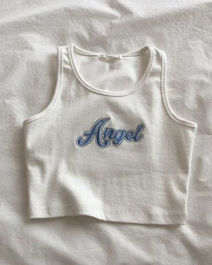 Damski crop top na ramiączkach z napisem "Angel"
