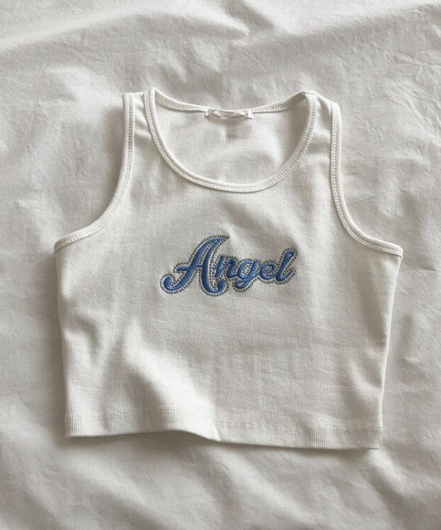 Damski crop top na ramiączkach z napisem "Angel"