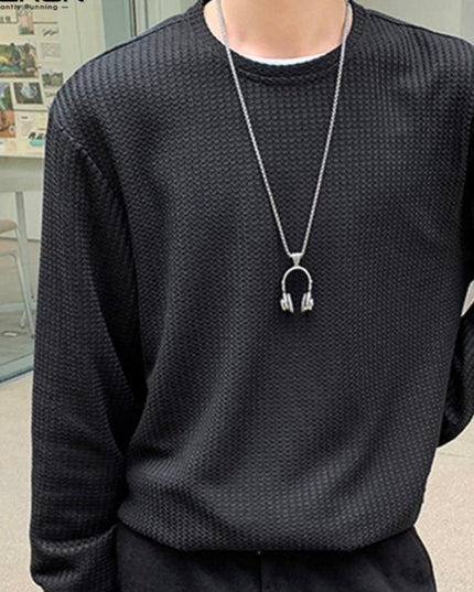 Męska koszulka z długim rękawem teksturowana o luźnym kroju