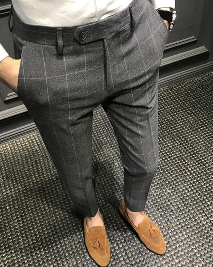 Męskie spodnie chinosy we wzór w kratkę