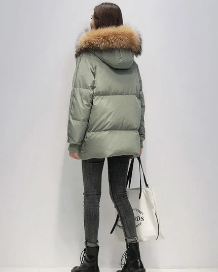 Damska kurtka zimowa z futrzanym kapturem