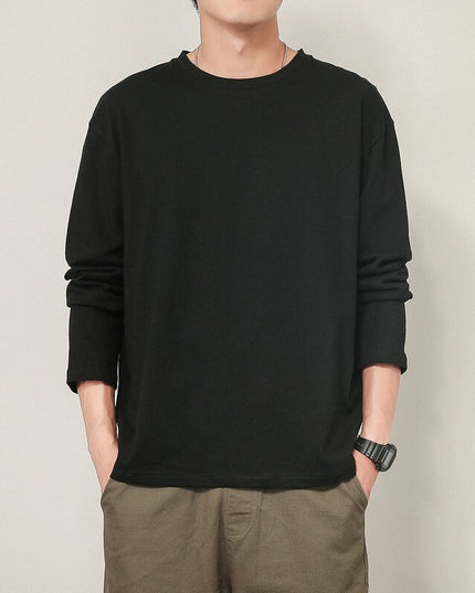 Męska koszulka z długim rękawem luźna z okrągłym dekoltem