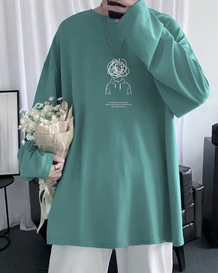 Męska koszulka z długim rękawem o luźnym kroju z nadrukiem