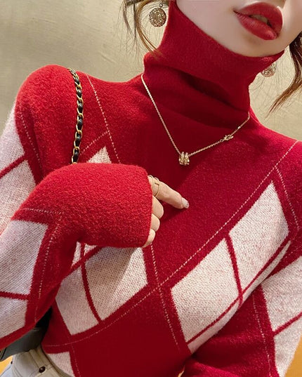 Sweter damski w romby z golfem