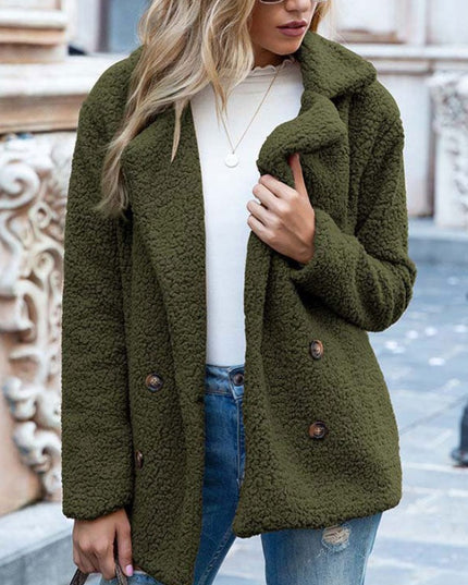 Damski płaszcz dwurzędowy z futrzanej tkaniny