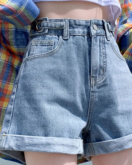 Damskie szorty mom jeans z wysokim stanem z podwiniętymi nogawkami