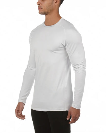 Męska koszulka z długim rękawem dopasowana z okrągłym dekoltem