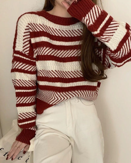 Damski sweter dziergany dwukolorowy