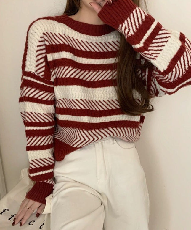 Damski sweter dziergany dwukolorowy