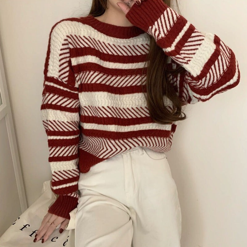 Damski sweter dziergany dwukolorowy