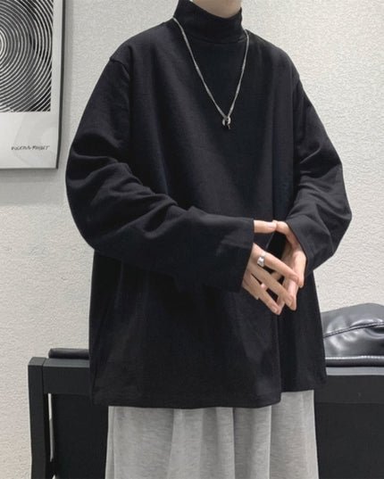 Męska koszulka z długim rękawem o luźnym kroju z golfem