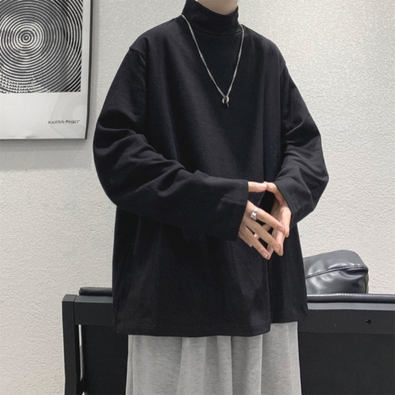 Męska koszulka z długim rękawem o luźnym kroju z golfem