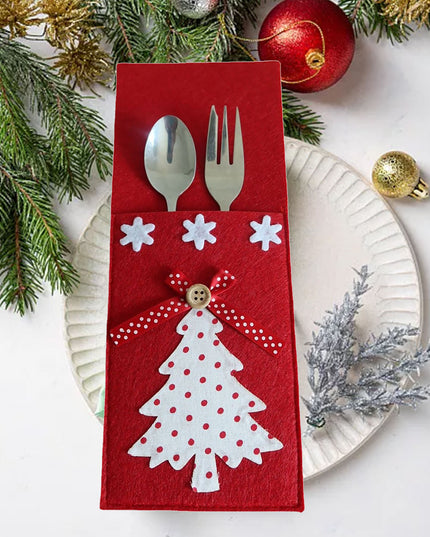 Świąteczne pokrowce na sztućce z choinką w kolorze czerwonym (4szt)