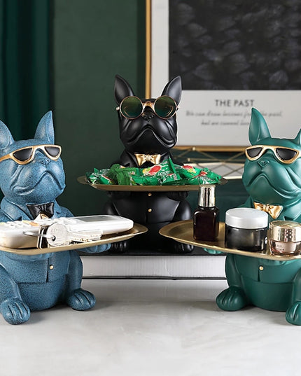 Figurka funkcjonalna buldog francuski z dużą tacą