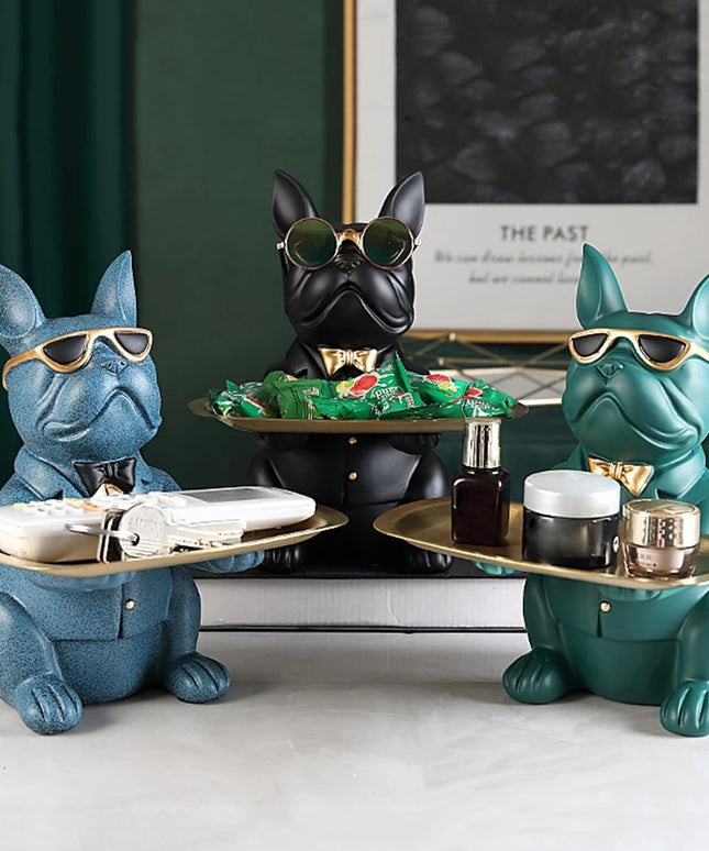 Figurka funkcjonalna buldog francuski z dużą tacą