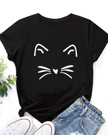 Damski T-shirt klasyczny z nadrukiem z motywem kotka