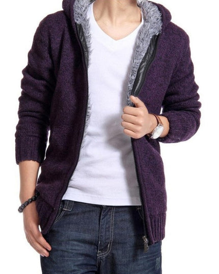 Męski sweter rozpinany z kapturem i ociepleniem