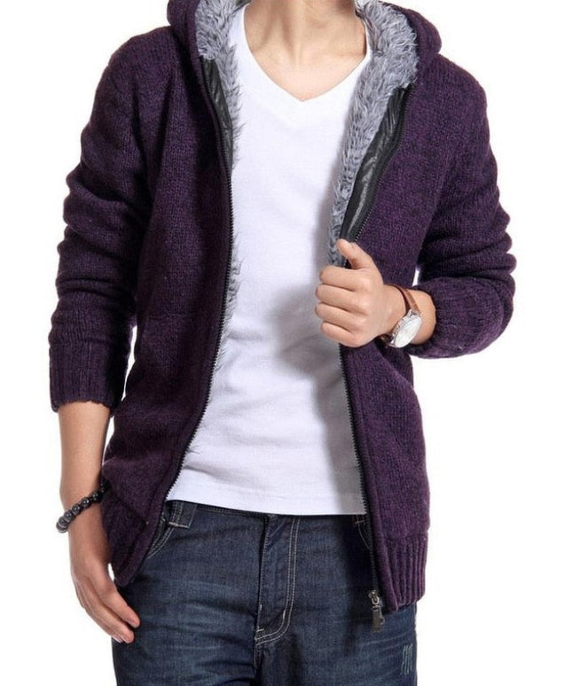 Męski sweter rozpinany z kapturem i ociepleniem