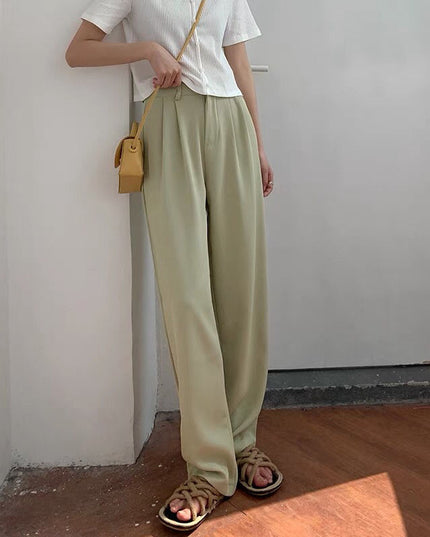 Damskie spodnie chinosy z rozszerzanymi nogawkami i marszczeniem