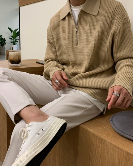 Męski sweter prążkowany z kołnierzykiem