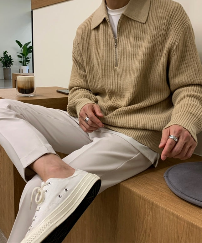 Męski sweter prążkowany z kołnierzykiem