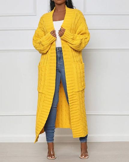 Damski sweter typu kardigan w ozdobną fakturę długości do kostek