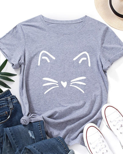 Damski T-shirt klasyczny z nadrukiem z motywem kotka