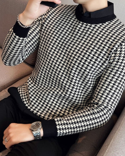 Męski sweter typu golf w pepitkę