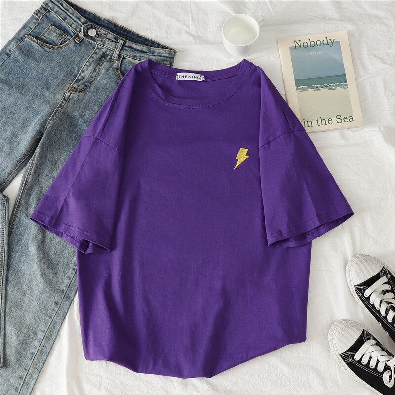 Damski T-Shirt oversize z naszywką