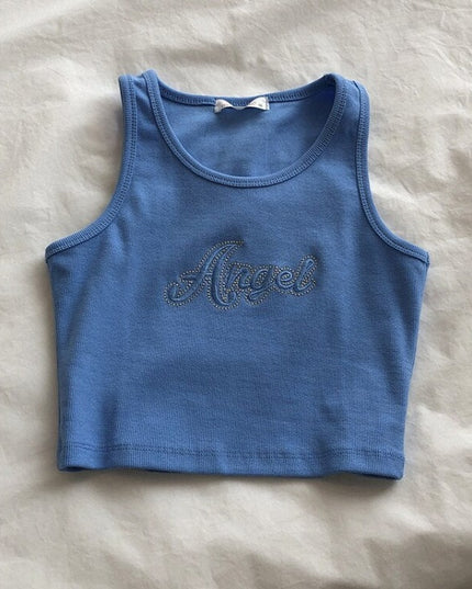 Damski crop top na ramiączkach z napisem "Angel"