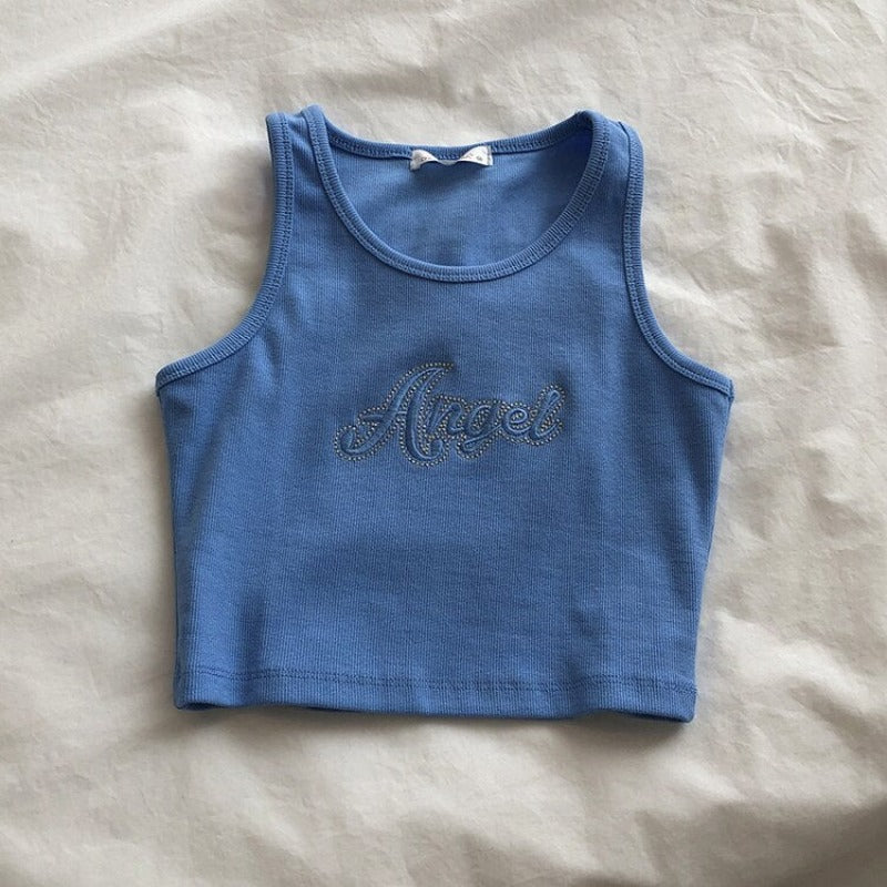 Damski crop top na ramiączkach z napisem "Angel"