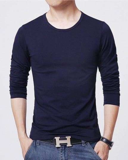 Męska koszulka z długim rękawem klasyczna z okrągłym dekoltem