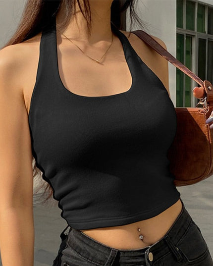 Damski crop top z odkrytymi plecami w prążki