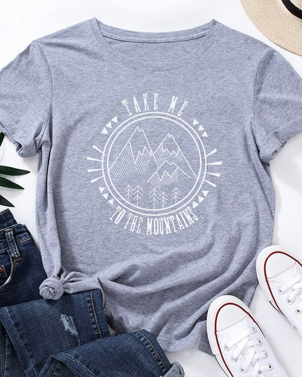 Damski T-shirt z nadrukiem z motywem gór