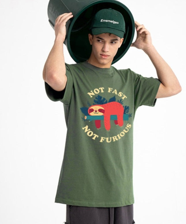 Męski T-shirt z napisem "NOT FAST NOT FURIOUS"