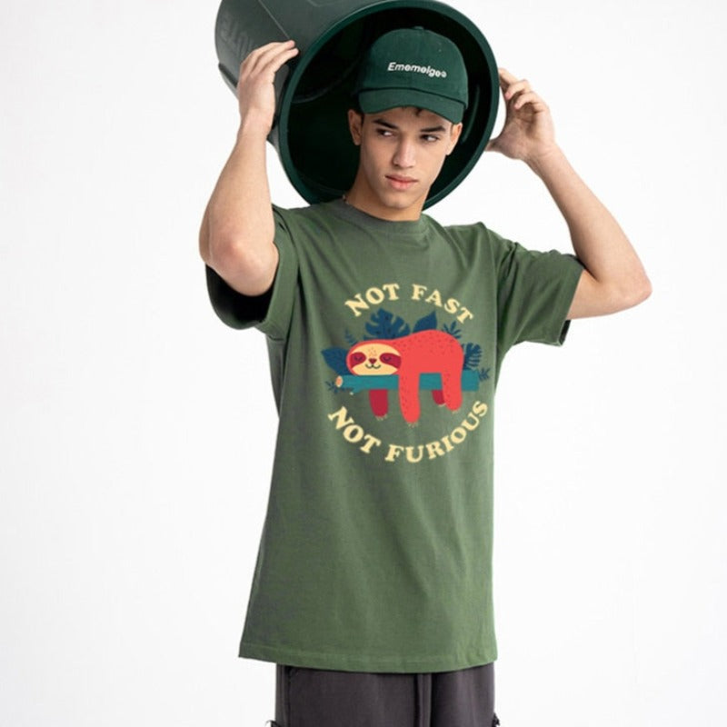 Męski T-shirt z napisem "NOT FAST NOT FURIOUS"